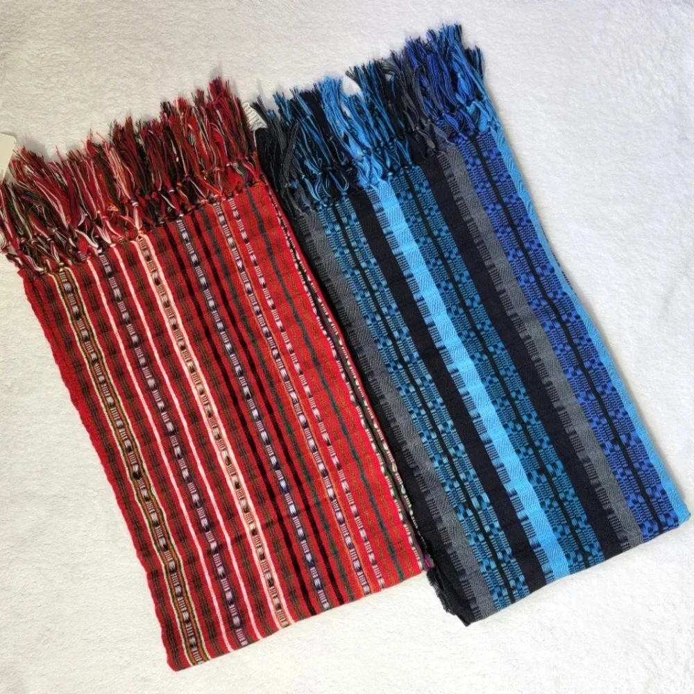 NWT Pair Set Of 2 Colorful Knit Fringed Scarves Pashminas Blue Red 19